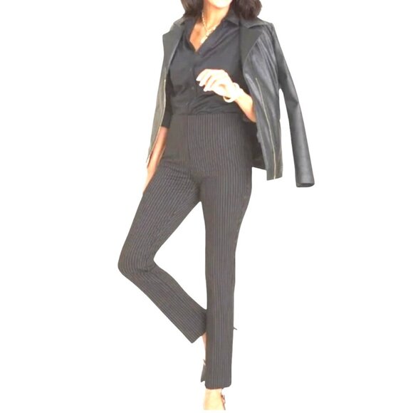 Chicos So Slimming Juliet Pinstripe Straight Pants Black &amp; Ecru 3P - Picture 1 of 12